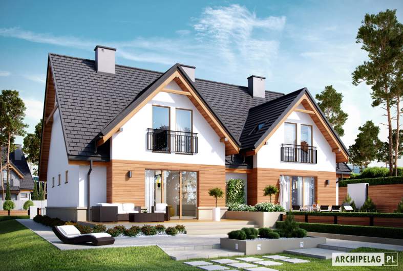 Projekt domu Sambor G1 (bliźniak) - wizualizacja ogrodowa