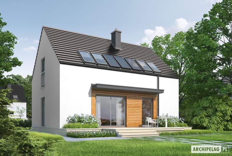Projekt domu E1 II ECONOMIC (wersja A) - wizualizacja ogrodowa lewa