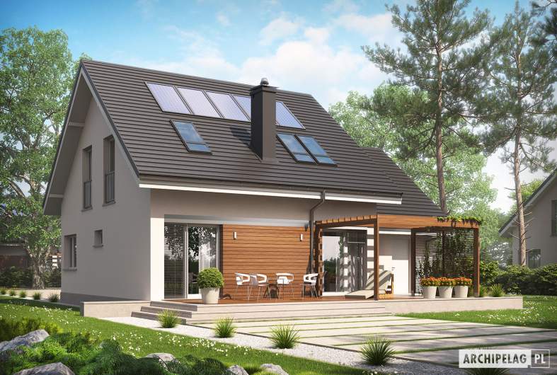 Projekt domu Leosia G1 ENERGO - wizualizacja ogrodowa