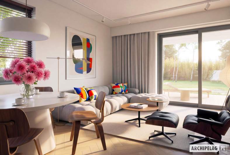 Projekt domu Mini 25 MODERN PLUS – widok na salon