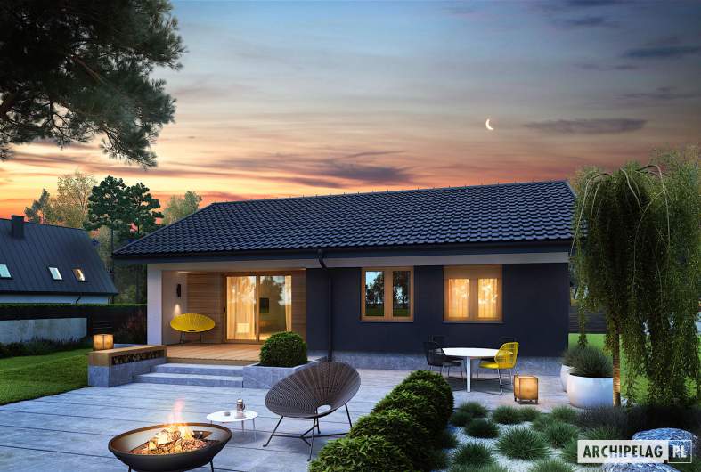 Projekt domu Mini 3 - wizualizacja ogrodowa nocna
