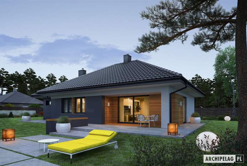 Projekt domu Mini 1 G1 - wizualizacja ogrodowa nocna