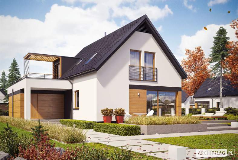 Projekt domu E13 G1 ENERGO PLUS - wizualizacja ogrodowa