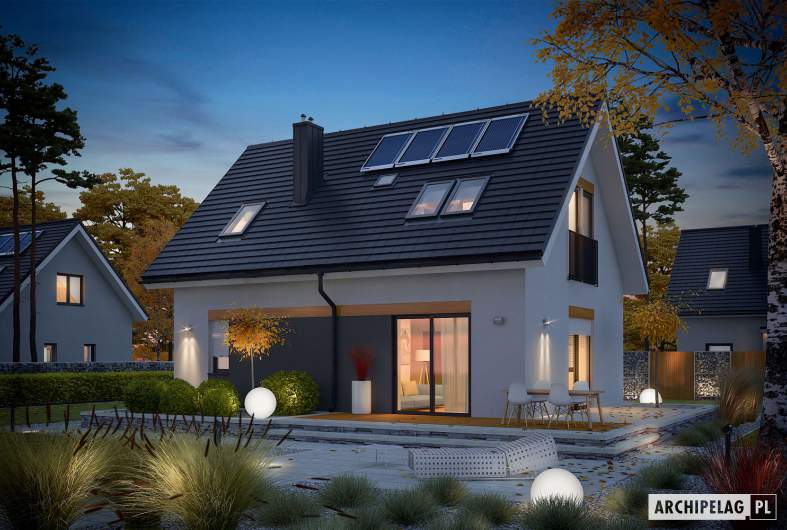 Projekt domu Witek II - Projekty domów ARCHIPELAG - Witek II - wizualizacja ogrodowa nocna