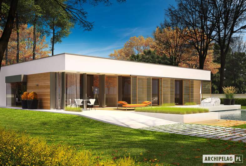 Projekt domu EX 7 (z wiatą) MULTI-COMFORT - wizualizacja ogrodowa