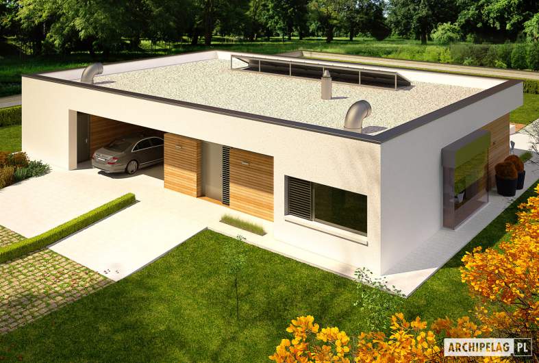 Projekt domu EX 7 (z wiatą) MULTI-COMFORT - wizualizacja frontowa widok z góry