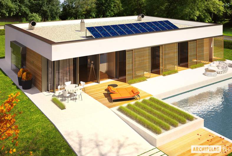 Projekt domu EX 7 (z wiatą) MULTI-COMFORT - wizualizacja ogrodowa widok z góry