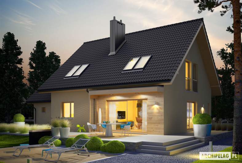 Projekt domu E5 G1 ECONOMIC (wersja C) - wizualizacja ogrodowa nocna