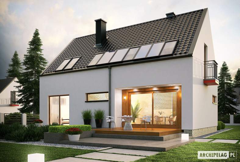 Projekt domu E11 ENERGO PLUS - wizualizacja ogrodowa nocna