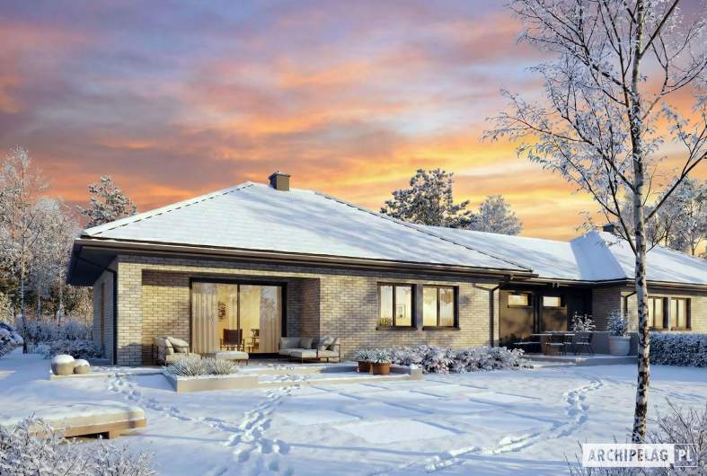 Projekt domu Mini 1 G2 (dwulokalowy) PLUS - wizualizacja ogrodowa zimowa