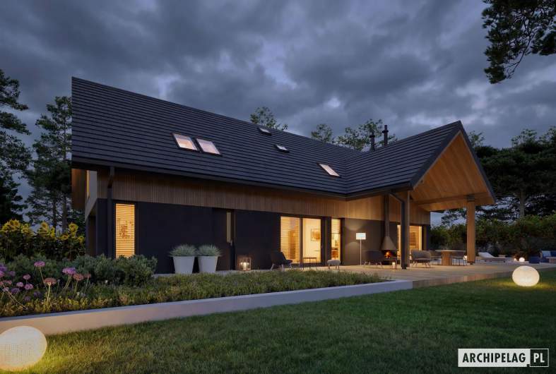 Projekt domu Nikolas III G2 - wizualizacja ogrodowa nocna
