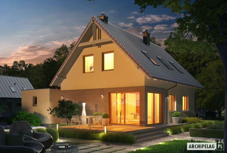 Projekt domu Tiago G1 (wersja B) - wizualizacja ogrodowa nocna
