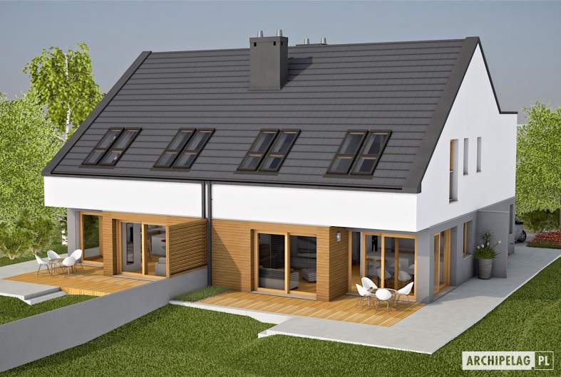 Projekt domu Lukas G1 (bliźniak) - wizualizacja ogrodowa