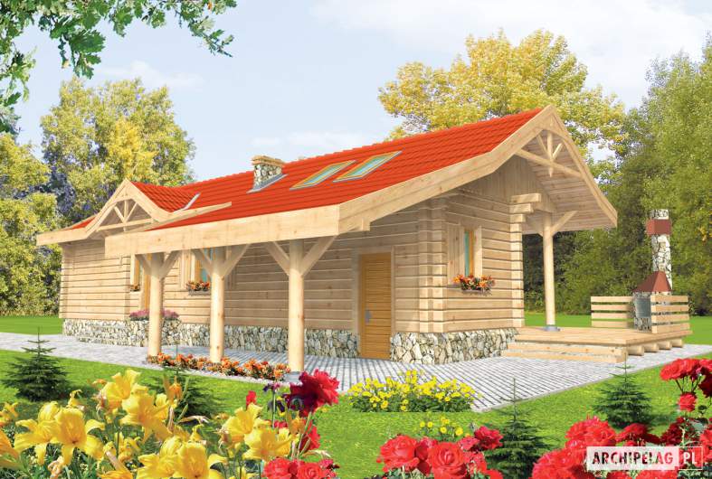 Projekt domu Aniela (z wiatą) - wizualizacja frontowa