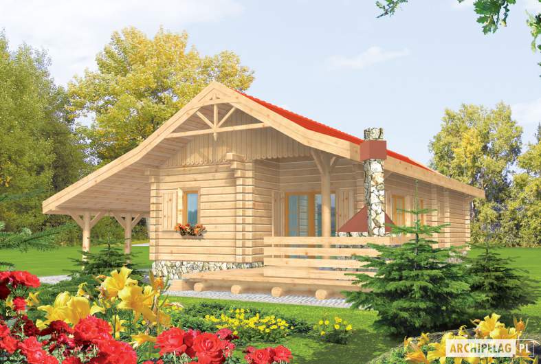 Projekt domu Aniela (z wiatą) - wizualizacja ogrodowa