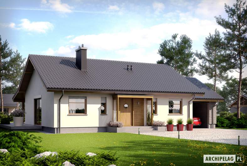 Projekt domu Kornel II (z wiatą) ENERGO - Projekty domów ARCHIPELAG - Kornel II (z wiatą) ENERGO - wizualizacja frontowa