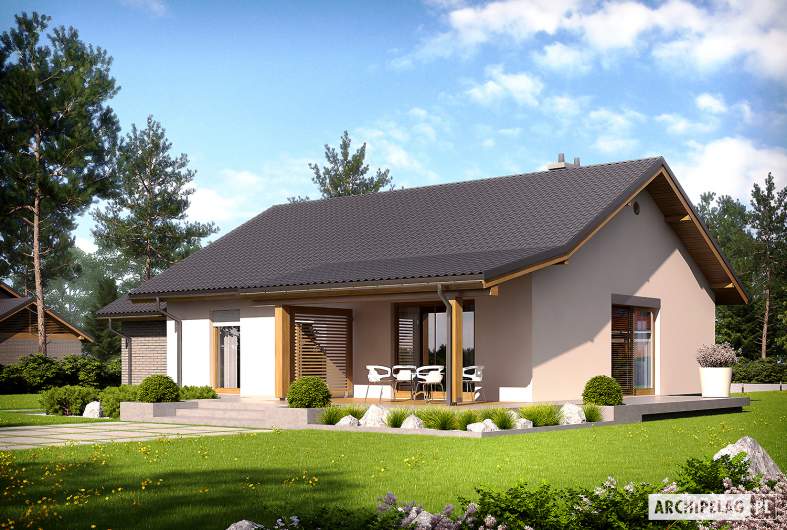 Projekt domu Kornel II (z wiatą) ENERGO - Projekty domów ARCHIPELAG - Kornel II (z wiatą) ENERGO - wizualizacja ogrodowa