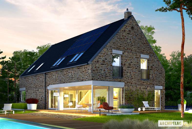 Projekt domu Teodor G2 (wersja C) ENERGO PLUS - wizualizacja ogrodowa nocna