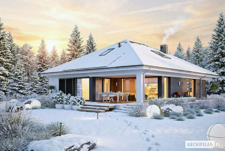 Projekt domu Alison IV G2 ENERGO PLUS - wizualizacja ogrodowa zimowa