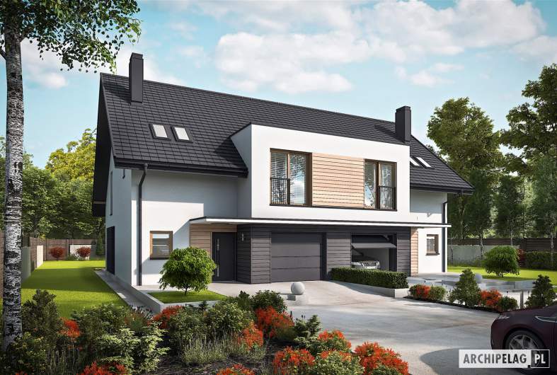 Projekt domu Konrad G1 (bliźniak) - wizualizacja frontowa