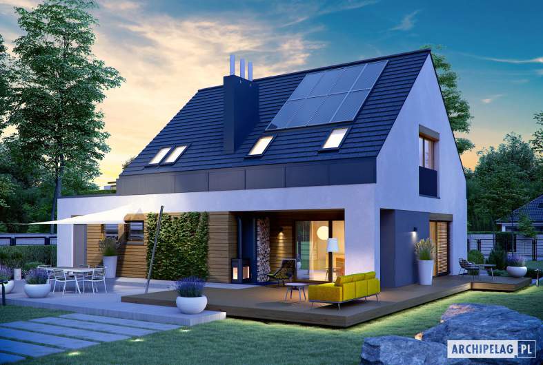 Projekt domu Sam G1 - Projekty domów ARCHIPELAG - Sam G1 - wizualizacja ogrodowa nocna