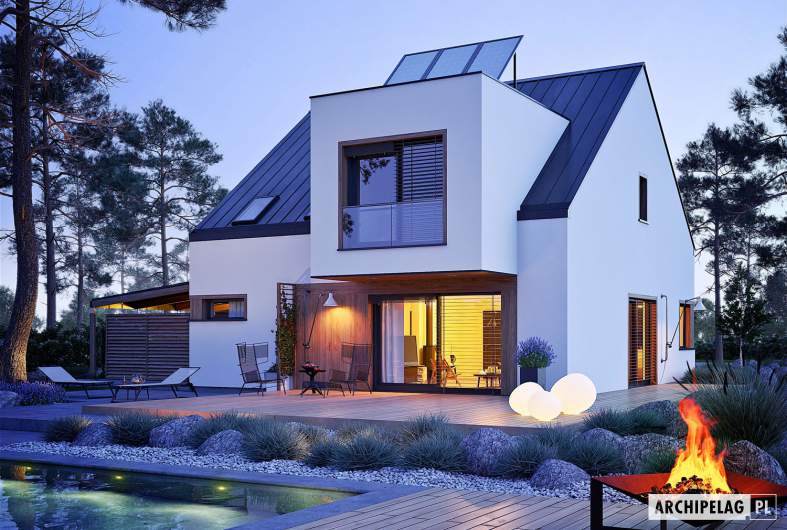 Projekt domu Neli W2 ENERGO PLUS - wizualizacja ogrodowa nocna