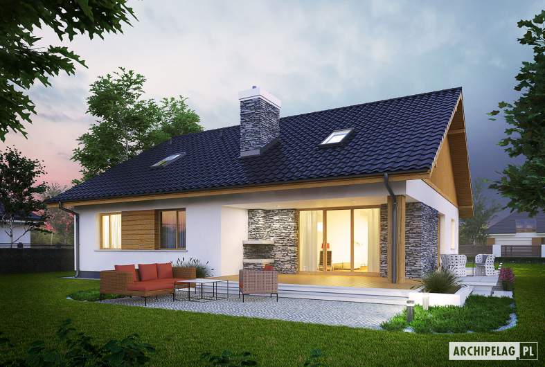Projekt domu Klementynka II G1 - wizualizacja ogrodowa nocna