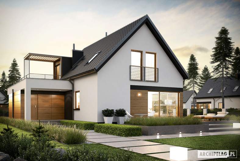 Projekt domu E13 G1 ECONOMIC - wizualizacja ogrodowa nocna