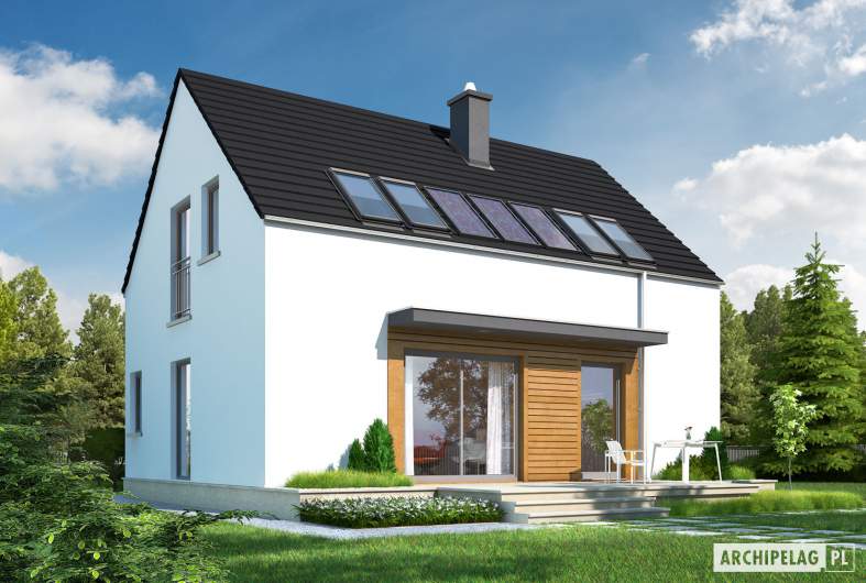 Projekt domu E1 ECONOMIC (wersja A) - wizualizacja ogrodowa_lewa