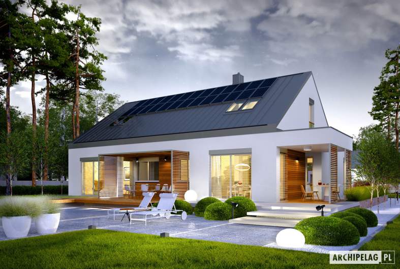 Projekt domu Magnus G2 ENERGO PLUS - wizualizacja ogrodowa nocna