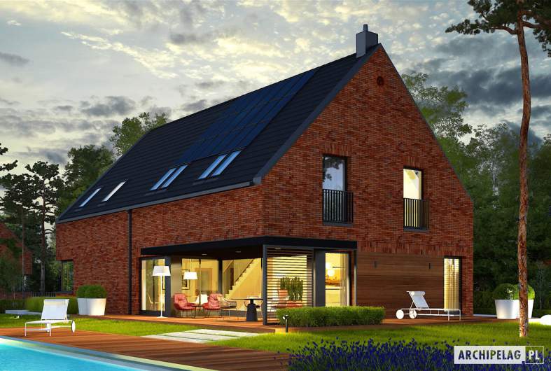 Projekt domu Teodor G2 (wersja A) ENERGO PLUS - wizualizacja ogrodowa nocna
